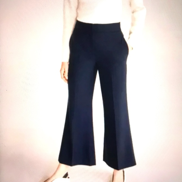 REBECCA TAYLOR Chino Wide Leg Pants Flare Cropped Cotton Blue Women’s Size 8 - Picture 1 of 16